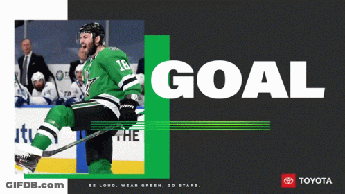 A Hockey Player Wearing A Green Jersey With The Number 16 On It GIF