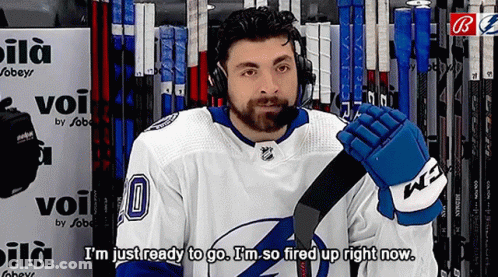 A Hockey Player Wearing A Headset Says I 'M Just Ready To Go GIF