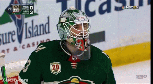 A Hockey Player Wearing A Helmet With The Number 20 On The Front GIF