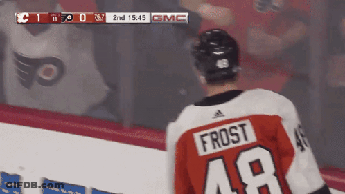 A Hockey Player Wearing A Jersey That Says Frost On The Back GIF