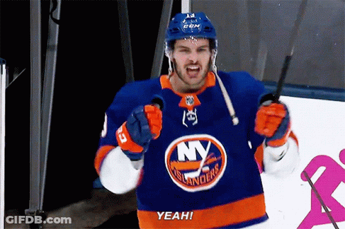 A Hockey Player Wearing A Jersey That Says New York Islanders On It GIF