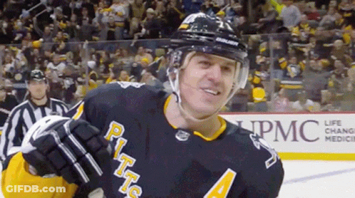 A Hockey Player Wearing A Jersey That Says Pittsburgh GIF