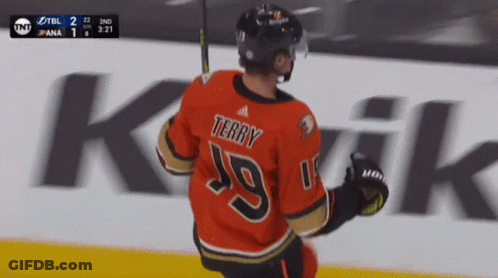 A Hockey Player Wearing A Jersey That Says Terry On It GIF