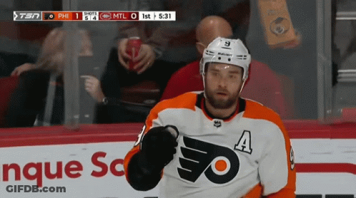 A Hockey Player Wearing A Jersey With A Flyers Logo GIF