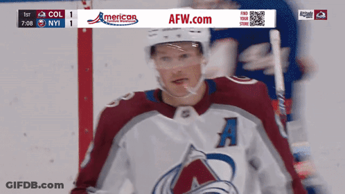 A Hockey Player Wearing A Jersey With The Letter A On The Front GIF