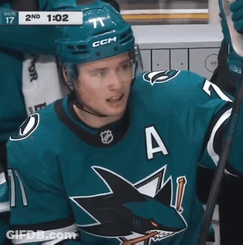 A Hockey Player Wearing A Jersey With The Letter A On The Front GIF