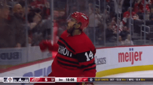 A Hockey Player Wearing A Jersey With The Number 14 On It GIF