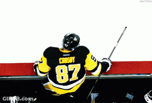 A Hockey Player Wearing A Jersey With The Number 87 On It GIF