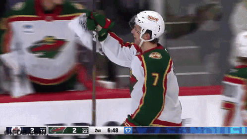 A Hockey Player Wearing A Number 7 Jersey Stands On The Ice GIF