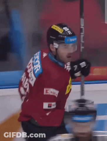 A Hockey Player Wearing A Red Jersey That Says Hiabik On The Back GIF