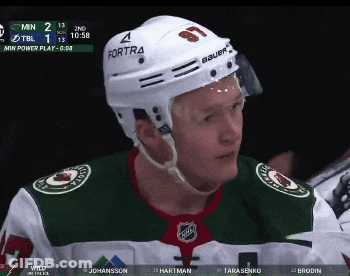 A Hockey Player Wearing A White Helmet That Says Fortra GIF