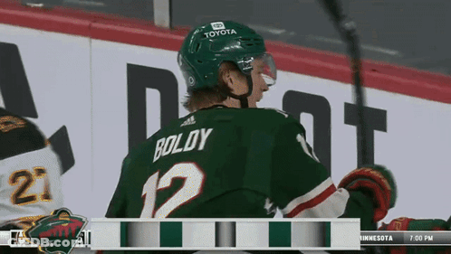 A Hockey Player With Boldy On His Jersey GIF