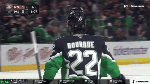 A Hockey Player With The Name Bourque On His Back GIF