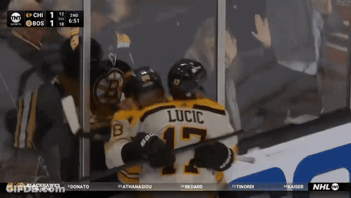 A Hockey Player With The Name Lucic On His Jersey GIF