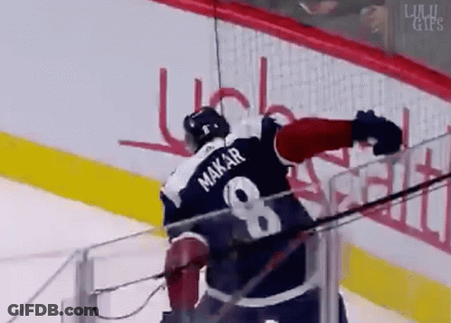 A Hockey Player With The Name Makar On His Jersey GIF