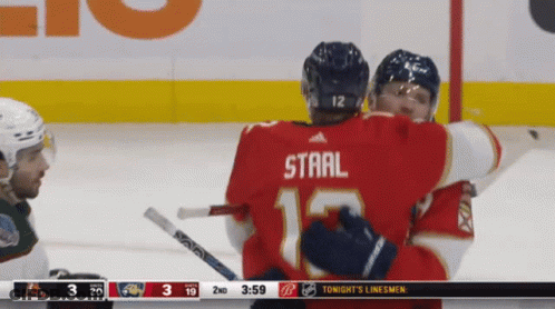 A Hockey Player With The Name Staal On His Back GIF