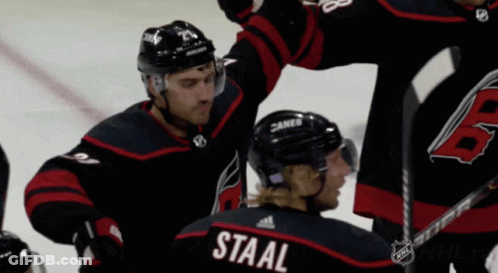 A Hockey Player With The Name Staal On The Back Of Their Jersey GIF