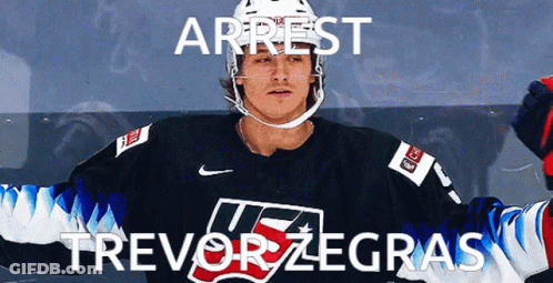 A Hockey Player With The Name Trevor Zegras On His Shirt GIF