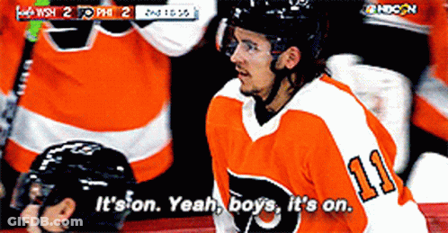 A Hockey Player With The Number 11 On His Jersey Says It 'S On GIF