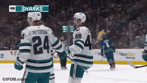 A Hockey Player With The Number 24 On His Jersey Talks To Another Player GIF