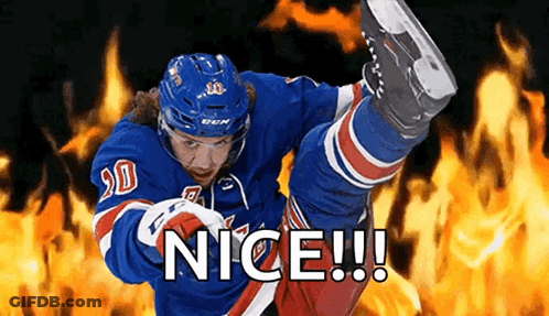 A Hockey Player With The Number 30 On His Jersey Is Kicking His Leg Up In The Air GIF