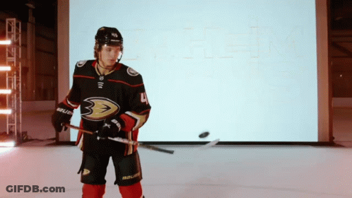 A Hockey Player With The Number 4 On His Jersey Is Holding A Hockey Stick GIF