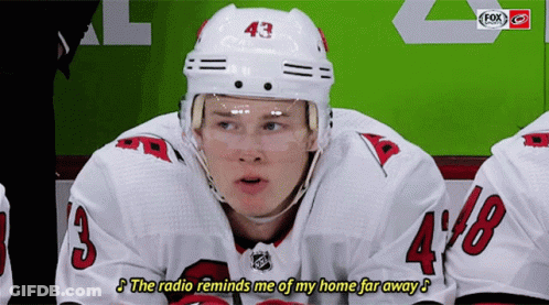 A Hockey Player With The Number 43 On His White Jersey GIF