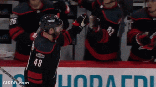 A Hockey Player With The Number 48 On His Jersey Is Giving A High Five GIF