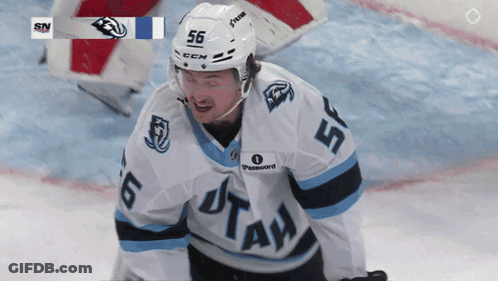 A Hockey Player With The Number 56 On His Helmet Is On The Ice GIF