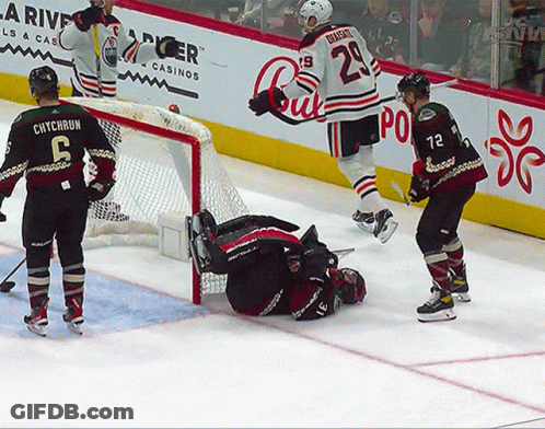 A Hockey Player With The Number 6 On His Back GIF