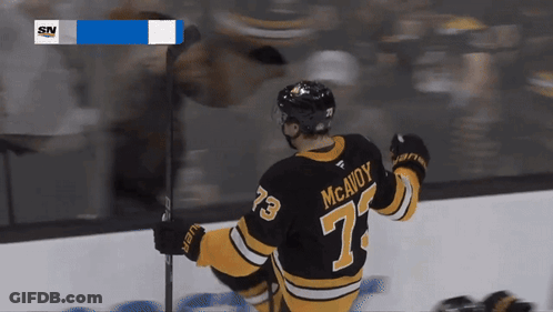 A Hockey Player With The Number 73 On His Jersey Is Holding A Stick GIF