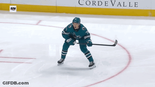 A Hockey Player With The Number 73 On Their Back GIF