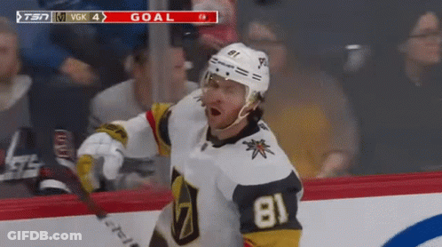 A Hockey Player With The Number 81 On His Jersey Celebrates His Goal GIF