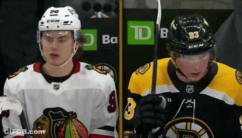 A Hockey Player With The Number 93 On His Helmet Is Standing Next To Another Player GIF