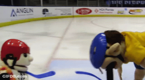 A Hockey Rink With An Advertisement For Anglin On The Wall GIF