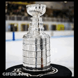 A Hockey Trophy Is Sitting On Top Of A Hockey Rink GIF