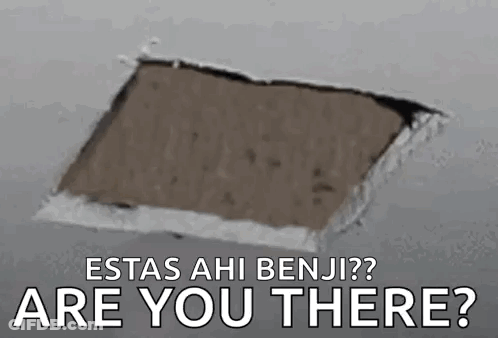 A Hole In A Wall With The Words `` Are You There '' Written On It . GIF