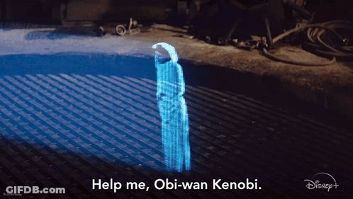 A Hologram Of Obi-Wan Kenobi Is Displayed On A Disney+ Poster GIF