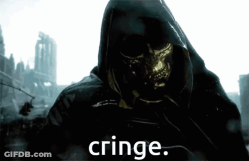 A Hooded Figure With A Skull On His Face And The Word Cringe Below Him GIF