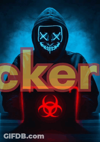 A Hoodie With A Neon Mask And The Word Hacker Behind It GIF