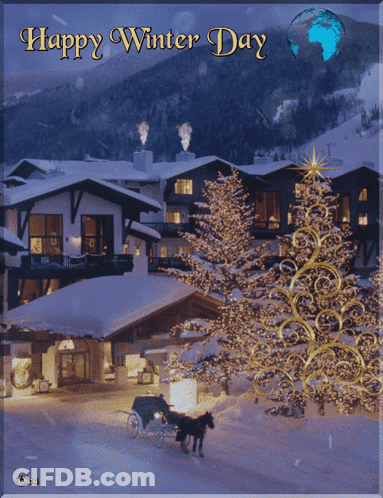 A Horse Drawn Carriage Is Pulling A Christmas Tree In The Snow GIF