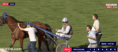 A Horse Drawn Carriage Race Is Being Shown On A Television Screen GIF