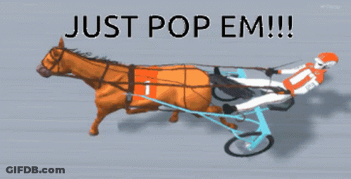 A Horse Drawn Carriage With The Words Just Pop Em GIF