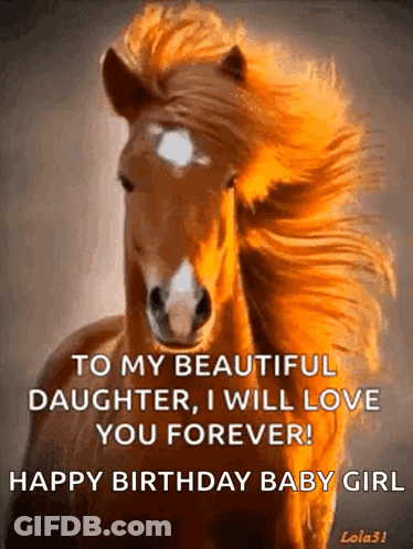 A Horse With A Long Mane And A Happy Birthday Message GIF