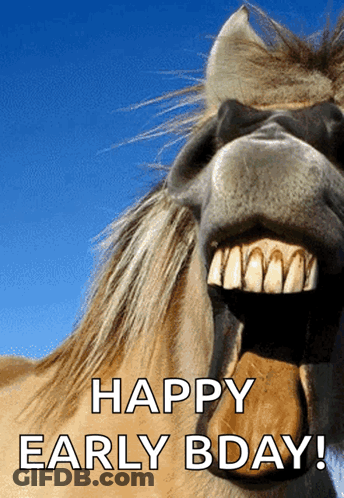 A Horse With Its Mouth Open And The Words Happy Early Bday On The Bottom GIF