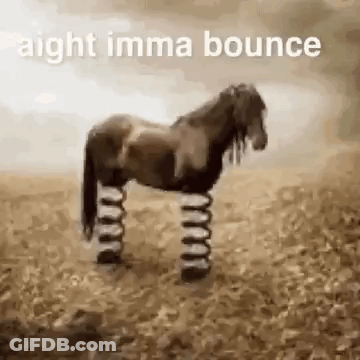 A Horse With Springs On Its Legs Is Standing On A Dirt Field . GIF