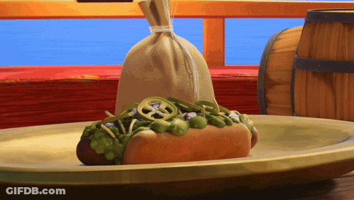 A Hot Dog On A Plate Next To A Bag GIF