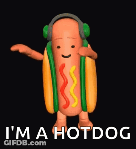 A Hot Dog Wearing Headphones And Holding A Microphone Is Dancing And Says I 'M A Hotdog . GIF