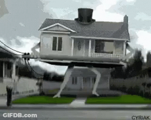 A House On Stilts With A Top Hat On It GIF