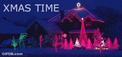 A House With Christmas Lights And The Words Xmas Time GIF